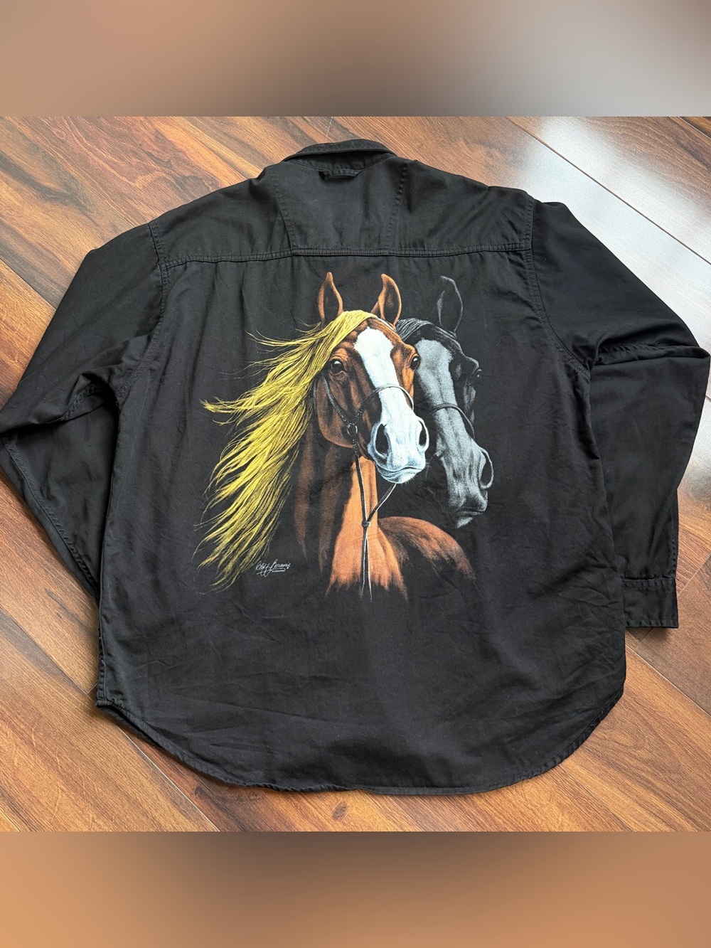 Dixie Stampede Giant Cliff Bonamie Horses Graphic Pocket Button Down Shirt L